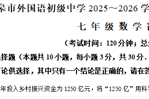 江苏省南通市如皋市外国语初级中学2025–2026学年上学期七年级数学阶段练习三（含解析）