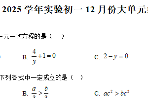 江苏省苏州市常熟市实验中学2025-2026学年七年级上学期12月数学大单元统一作业（含解析）