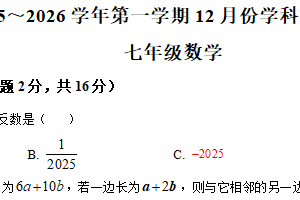 江苏省苏州市工业园区星汇学校2025-2026学年七年级上学期数学12月月考试卷（含解析）