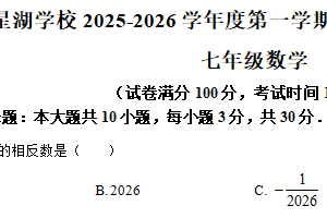 江苏省苏州市苏州工业园区星湖学校2025-2026学年七年级上学期10月随堂练习数学卷（含解析）