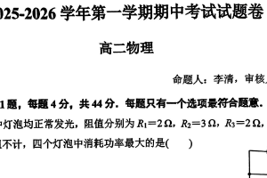 江苏省苏州市苏州工业园区星海实验高级中学2025-2026学年高二上学期期中物理试卷（无答案）