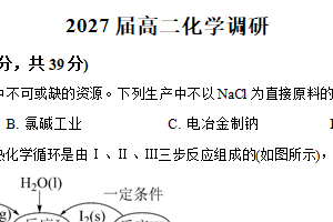 江苏省南京市第二十九中学2025-2026学年高二上学期1月月考化学调研（含解析）