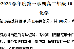 江苏省南京市第五高级中学2025-2026学年高二上学期10月学情调研 化学试题（含解析）