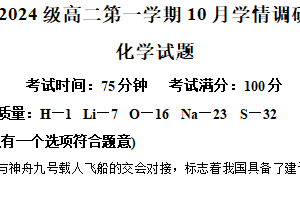 江苏省苏州市木渎高级中学2025-2026学年高二上学期10月学情调研化学试题（含解析）