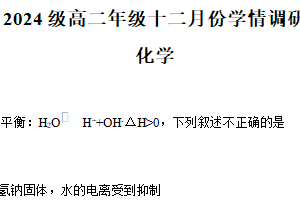 江苏省苏州市吴江区震泽中学2025-2026学年高二上学期12月月考化学试题（含解析）