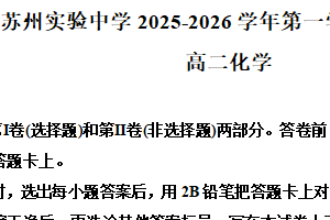 江苏省苏州市新区实验中学2025-2026学年高二上学期12月月考化学试题（含解析）