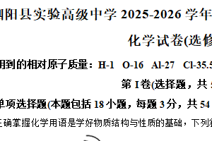江苏省宿迁市泗阳县实验高级中学2025-2026学年高二上学期10月月考 化学试题（含解析）