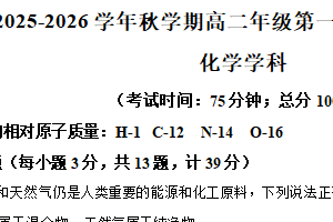 江苏省泰州中学2025-2026学年高二上学期10月月考化学试题（含解析）