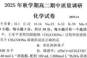 江苏省常州市金坛区2025-2026学年高二上学期11月期中化学试题（无答案）