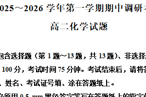 江苏省连云港市东海县2025-2026学年高二上学期11月期中考试 化学试题（含答案）