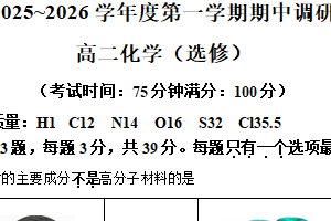 江苏省盐城市第一中学2025-2026学年高二上学期期中考试 化学试题（含解析）