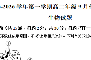 江苏省连云港市东海县东海高级中学2025-2026学年高二上学期10月月考生物试题（含解析）