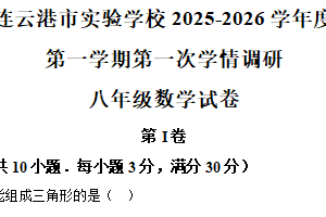 江苏省连云港实验学校2025-2026学年上学期八年级月考数学试卷（含解析）