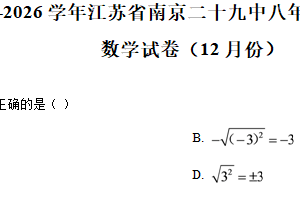 江苏省南京二十九中2025-2026学年上学期八年级数学12月考试题（含解析）