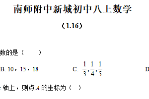 江苏省南京师范大学附属中学新城初级中学2025-2026学年上学期八年级数学1月学情自测（含解析）