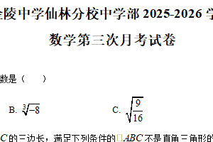 江苏省南京市金陵中学仙林分校中学部2025-2026学年上学期八年级数学第三次月考试卷（含解析）