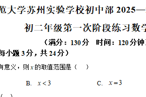 江苏省苏州市南京师范大学苏州实验学校2025-2026学年上学期八年级数学第一次阶段练习试题（含解析）