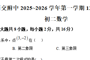 江苏省苏州市苏州工业园区西安交通大学苏州附属初级中学2025-2026学年上学期12月学科调研卷八年级数学（含解析）