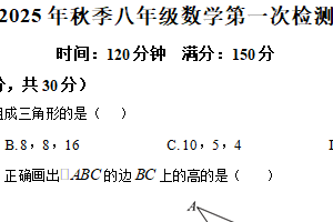 江苏省宿迁市泗阳县2025–2026学年八年级上学期第一次检测数学试卷（含解析）
