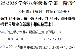 江苏省宿迁市泗阳县实验初级中学2025-2026学年八年级上学期10月月考数学试题（含解析）