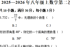 江苏省泰州市实验学校2025-2026学年上学期八年级数学月考试卷（含解析）