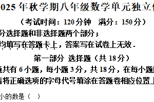 江苏省泰州中学附属初级中学2025-2026学年上学期八年级第二次月考数学试卷（含解析）
