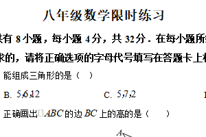 江苏省徐州市树人初级中学2025-2026学年八年级上学期限时练习数学试卷（含解析）