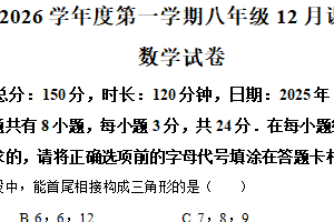 江苏省徐州市树人初级中学2025-2026学年上学期八年级12月课堂练习数学试卷（含解析）