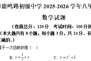 江苏省盐城市鹿鸣路初级中学2025-2026学年八年级上学期12月月考数学试题（含解析）