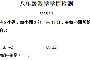 江苏省扬州市仪征市2025-2026学年八年级上学期12月阶段检测数学试卷（含解析）