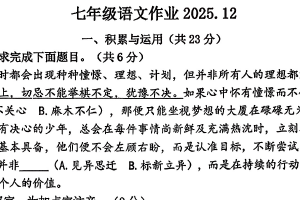 江苏省常州市河海实验学校2025-2026学年七年级上学期12月月考语文试卷（无答案）