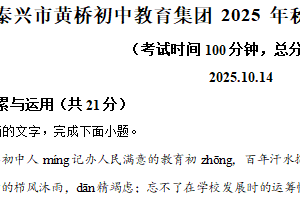 江苏省泰州市泰兴市黄桥初中教育集团2025-2026学年八年级上学期10月月考语文试题（含解析）