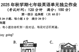 江苏省泰州市泰州中学附属中学2025-2026学年七年级上学期12月份英语检测试题（无答案）