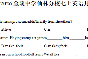 江苏省南京金陵中学仙林分校2025-2026学年七年级上学期10月考英语试卷（含解析）