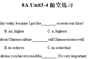 江苏省无锡市江南中学2025-2026学年上学期八年级英语 Unit3-4随堂练习（含解析）