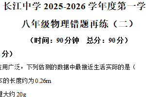 江苏省南通市启东市长江中学2025-2026学年八年级上学期12月月考物理试题（含解析）