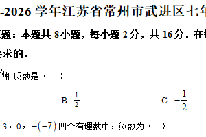 江苏省常州市武进区2025-2026学年七年级上学期期中数学试卷（含解析）