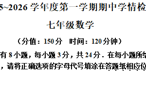 江苏省宿迁市沭阳县乡镇期中联考2025-2026学年七年级上学期11月期中数学试题（含解析）