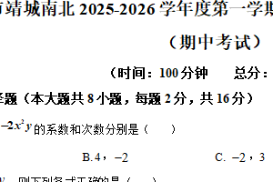 江苏省泰州市靖江市靖城南北联盟2025-2026学年上学期七年级数学期中试卷（含解析）