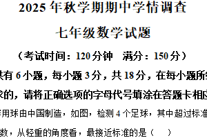 江苏省泰州中学附属中学 2025-2026学年七年级上学期期中数学试卷（含解析）