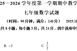 江苏省徐州市2025-2026学年七年级上学期期中考试数学试题（含解析）