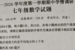 江苏省盐城市滨海县滨淮初级中学2025-2026学年上学期11月七年级数学期中考试（含答案）