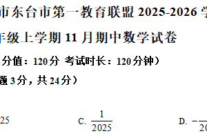 江苏省盐城市东台市第一教育联盟2025-2026学年七年级上学期11月期中考试数学试题（含解析）