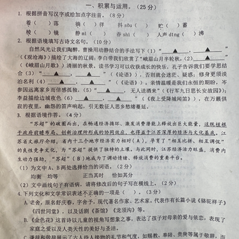 江苏省徐州市徐州经济技术开发区2025-2026学年七年级上学期期中考试语文试题(含答案)
