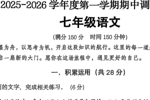 江苏省宿迁市宿城区2025-2026学年七年级上学期11月期中考试语文试题（含答案）