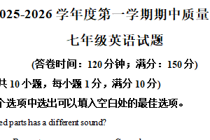 江苏省南通市启东市2025-2026学年七年级上学期11月期中英语试题（含解析）