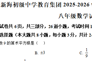 江苏省连云港市新海初级中学2025-2026学年八年级上学期期中数学试题（含解析）