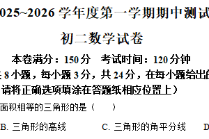 江苏省宿迁市钟吾国际学校2025-2026学年上学期期中八年级数学试卷（含解析）