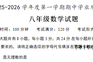 江苏省盐城市亭湖区2025-2026学年上学期11月期中考试八年级数学试题（含答案）