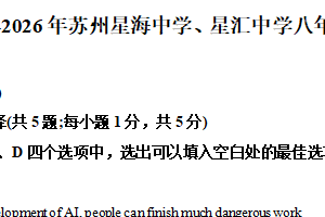 江苏省苏州星海中学星汇中学2025-2026学年八年级上学期期中考试英语试卷（含解析）